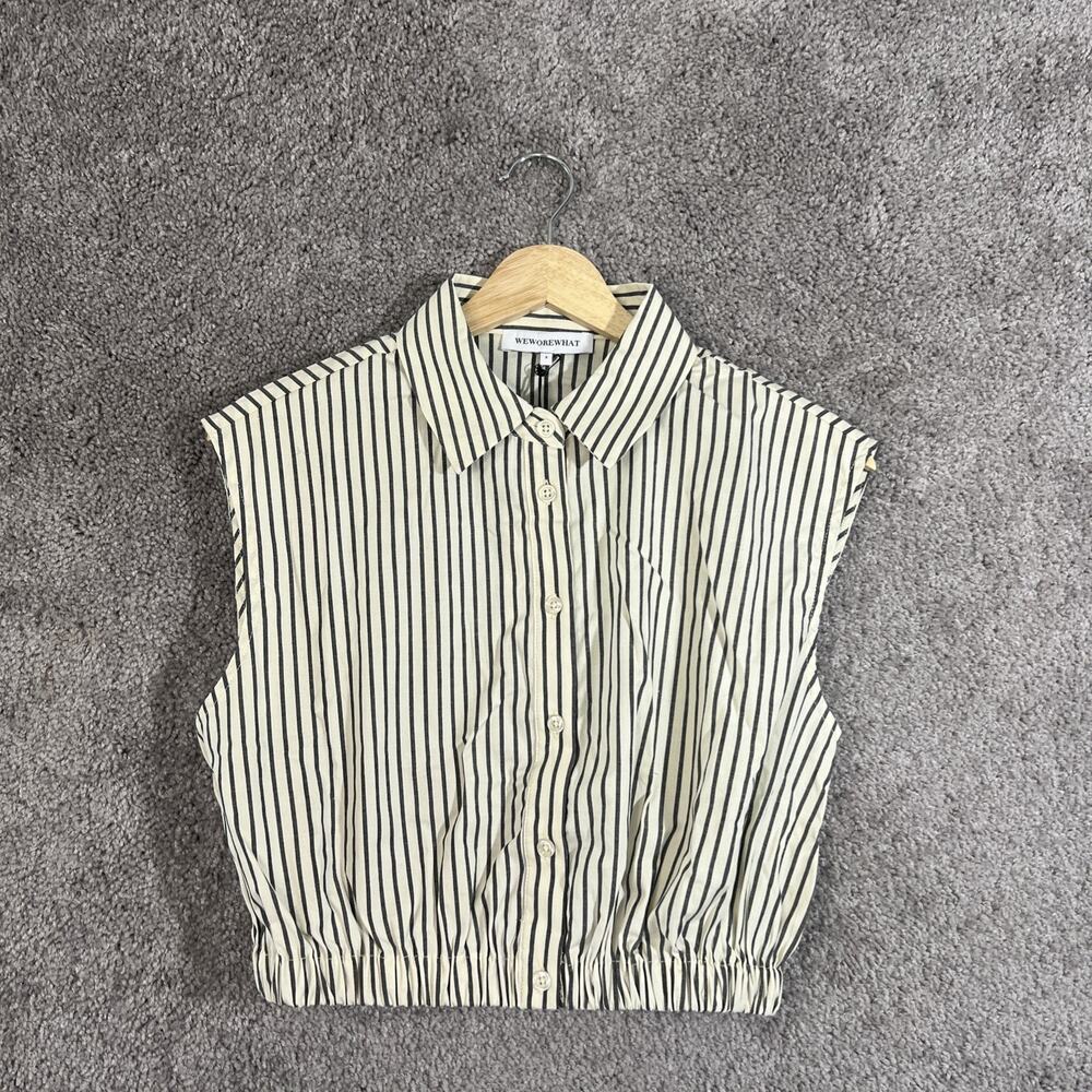 WeWoreWhat Ivory Stripe Sleeveless Button Up Popover Shirt Top Size Small Summer